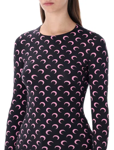 Marine Serre Moon Printed Jersey Long Sleeve Crewneck Top In Multi