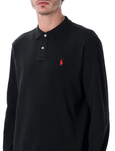 Polo Ralph Lauren Long Sleeve Knit Polo In Black