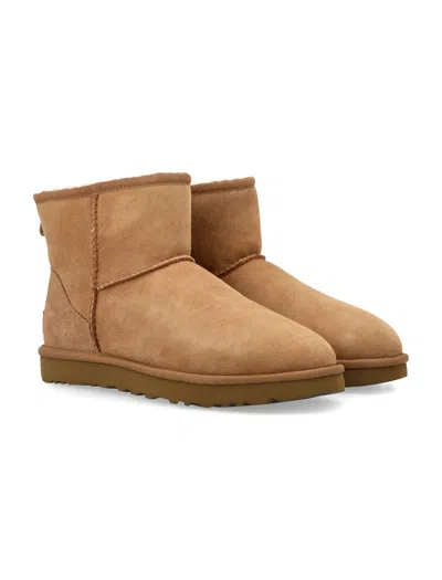 Ugg Classic Mini Ii Suede Boots With Shearling Lining In Brown