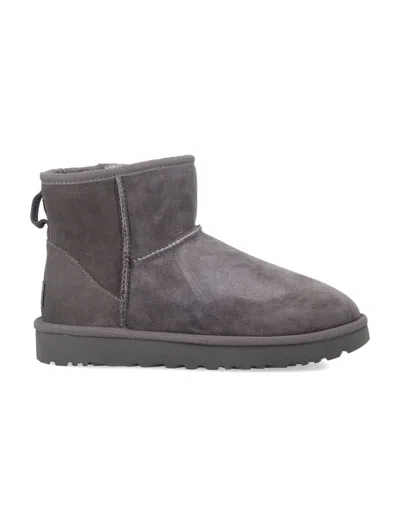 Ugg Classic Mini Ii Suede Boots With Shearling Lining In Gray