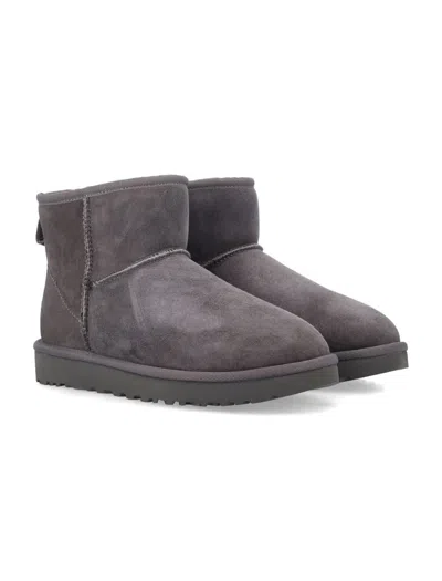 Ugg Classic Mini Ii Suede Boots With Shearling Lining In Gray