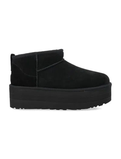 Ugg Ultramini Black Boots With Platform In Suede Woman In Multi