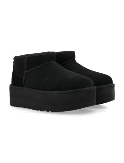 Ugg Ultramini Black Boots With Platform In Suede Woman In Multi