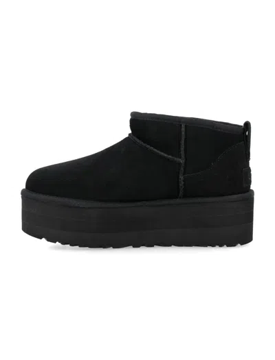 Ugg Ultramini Black Boots With Platform In Suede Woman In Multi