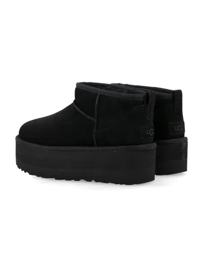 Ugg Ultramini Black Boots With Platform In Suede Woman In Multi