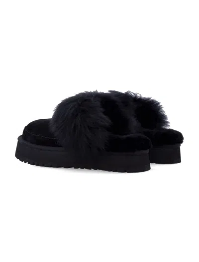 Ugg Disquette Chalet Suede And Sheepskin Slippers In Black