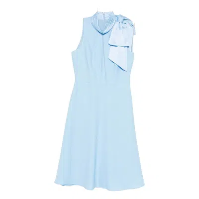 Eliza J Bow High-neck Midi Dress In Blue