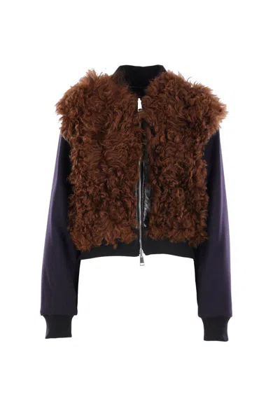 Plan C Shearling Zip Jacket In Brown