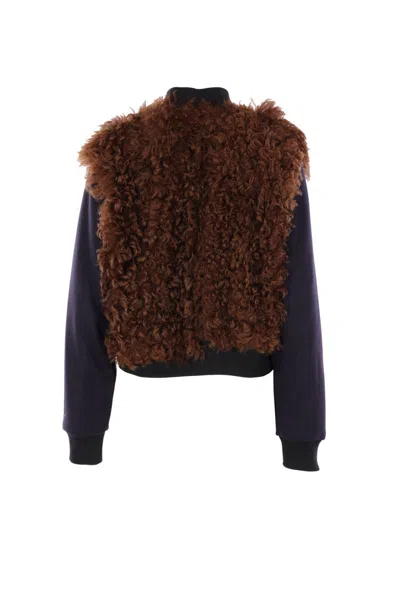 Plan C Shearling Zip Jacket In Brown