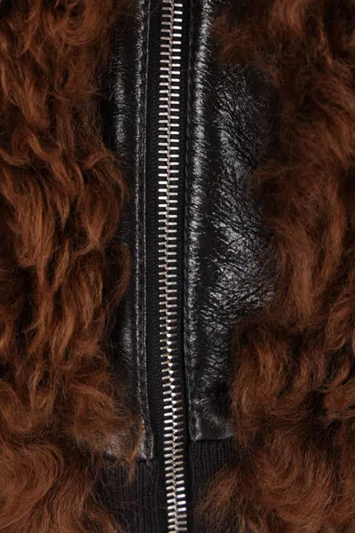 Plan C Shearling Zip Jacket In Brown