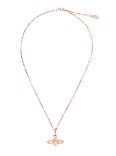 Vivienne Westwood 'mini Bas Relief' Metallic Necklace With Orb Pendant In Brass Woman In Gray