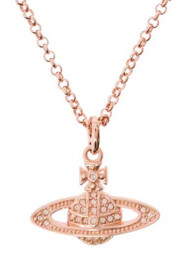 Vivienne Westwood 'mini Bas Relief' Metallic Necklace With Orb Pendant In Brass Woman In Gray