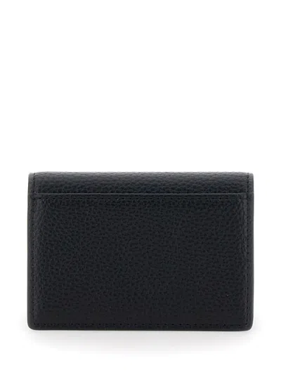 Vivienne Westwood Black Bi-fold Card Holder With Orb Detail On The Front In Grained Ecoleather Woman In Black