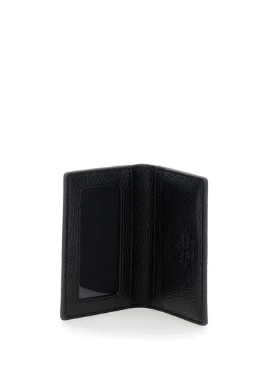 Vivienne Westwood Black Bi-fold Card Holder With Orb Detail On The Front In Grained Ecoleather Woman In Black