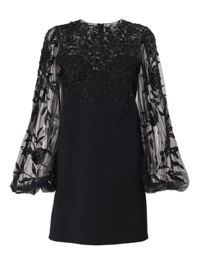 Carolina Herrera Embroidered Fuff-sleeve Mini Dress In Black