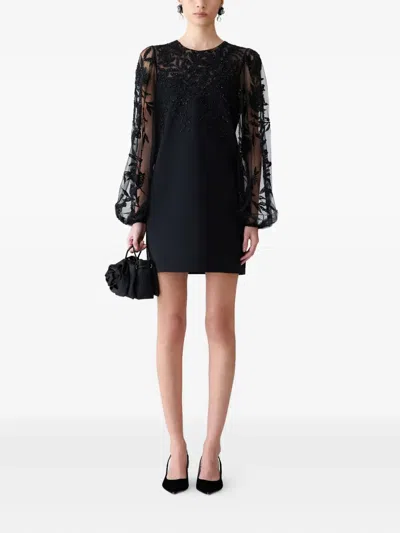 Carolina Herrera Embroidered Fuff-sleeve Mini Dress In Black