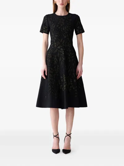 Carolina Herrera Leaf Jacquard Midi Dress In Black