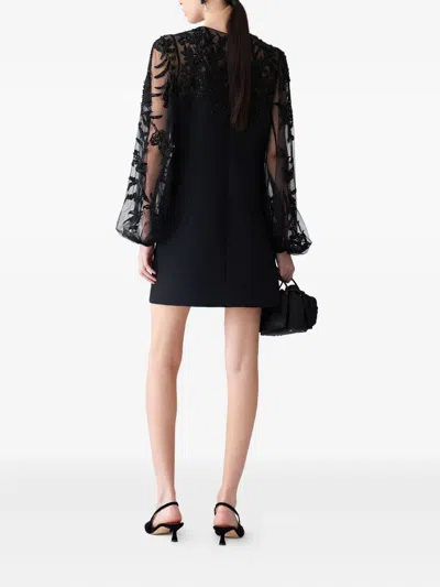 Carolina Herrera Embroidered Fuff-sleeve Mini Dress In Black