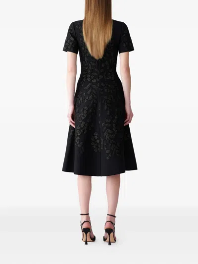 Carolina Herrera Leaf Jacquard Midi Dress In Black