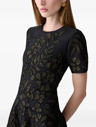 Carolina Herrera Leaf Jacquard Midi Dress In Black