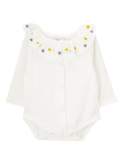 Knot Ivy Pink Embroidered Bodysuit In White