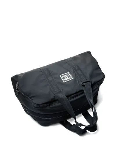 Pre-owned Chanel 2002-2003 Logo-plaque Sport Boston Bag In Black