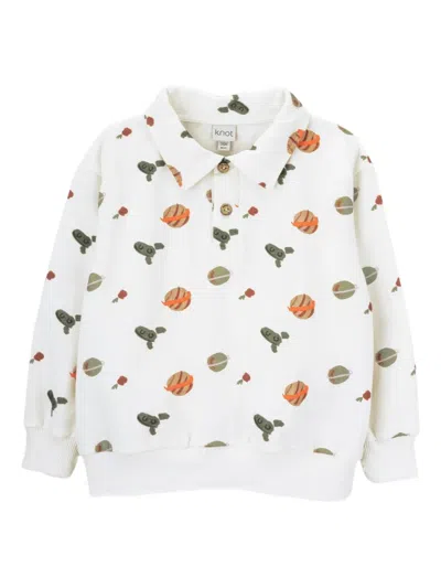 Knot Moon Journey Long-sleeve Polo Shirt In White