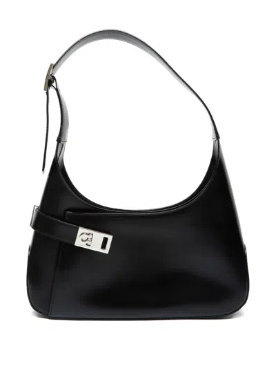 Pre-owned Ferragamo 2010 Ganchini Leather Shoulder Bag In Black