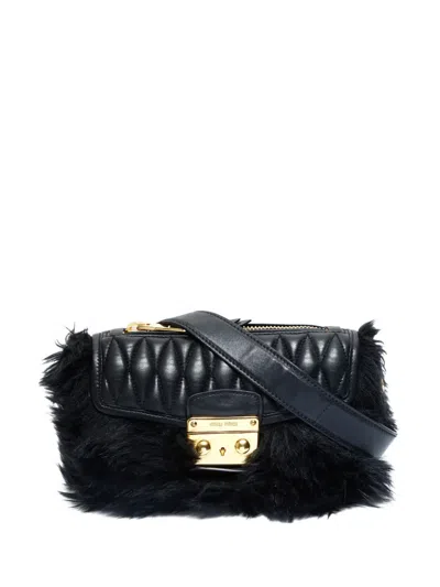 Pre-owned Miu Miu 2000-2015 Matelassé Fur Shoulder Bag In Black