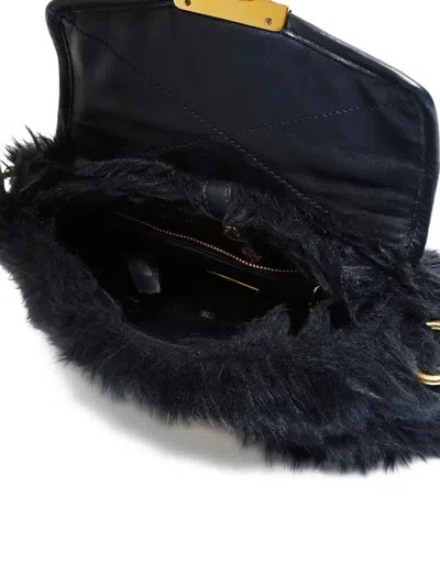 Pre-owned Miu Miu 2000-2015 Matelassé Fur Shoulder Bag In Black