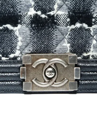 Pre-owned Chanel 2013-2014 Boy Check-tweed Shoulder Bag In Black