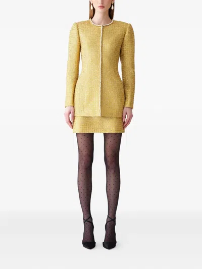Carolina Herrera Embellished Tweed Jacket In Yellow