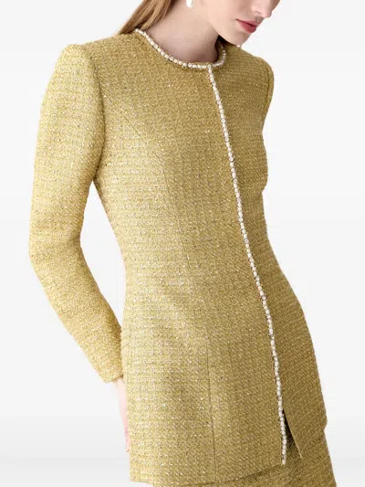 Carolina Herrera Embellished Tweed Jacket In Yellow