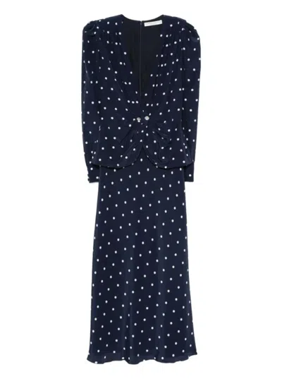 Alessandra Rich Polka Dot Midi Dress In Blue