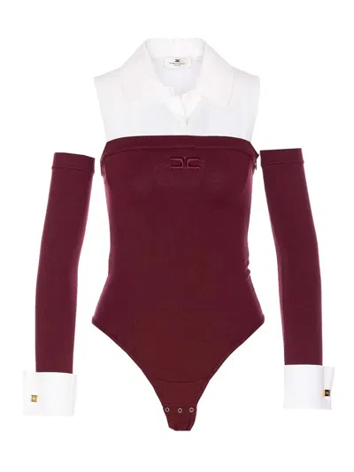 Elisabetta Franchi Collared Neck Long Sleeve Off-the-shoulder Top In Red