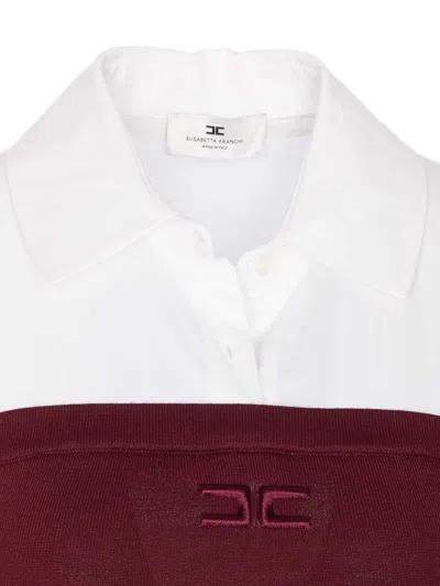 Elisabetta Franchi Collared Neck Long Sleeve Off-the-shoulder Top In Red