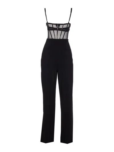 Elisabetta Franchi Tailored Jumpsuit With Corset Bodice In Black