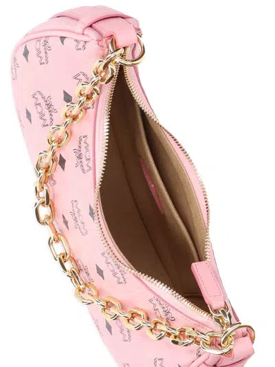 Mcm Small Aren Monogram Crescent Hobo Bag In Nude