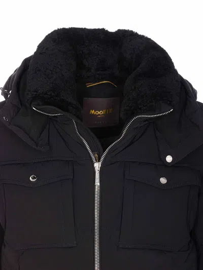 Moorer Padded Hooded Jacket Chest Pockets In Black