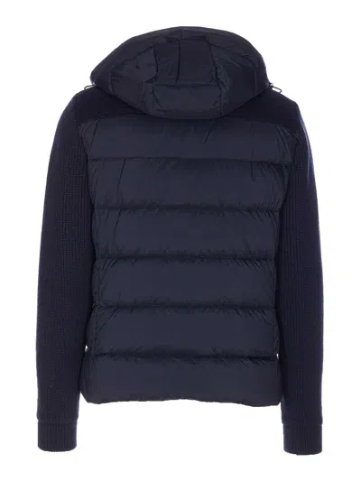 Moorer Hooded Padded Quilted Jacket Sleeves In Blue