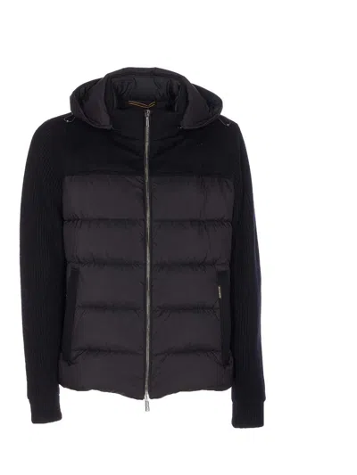 Moorer Hooded Padded Quilted Jacket Sleeves In Black