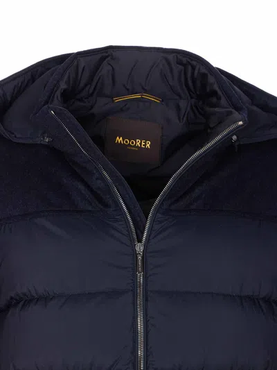 Moorer Hooded Padded Quilted Jacket Sleeves In Blue