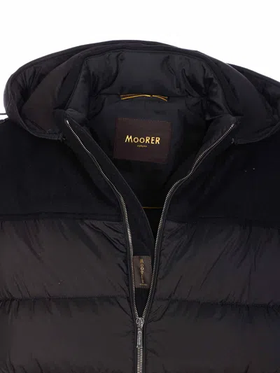 Moorer Hooded Padded Quilted Jacket Sleeves In Black