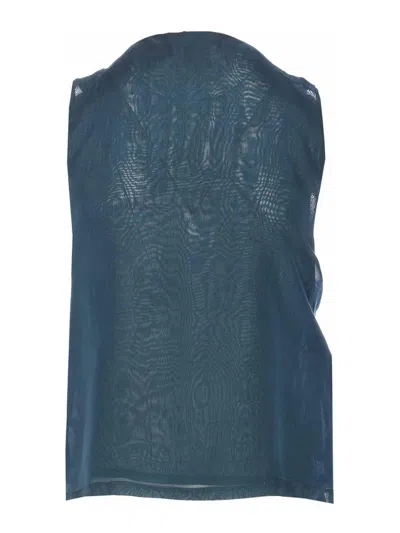 Pinko Sleeveless Scoop Neck Top Sequins In Blue