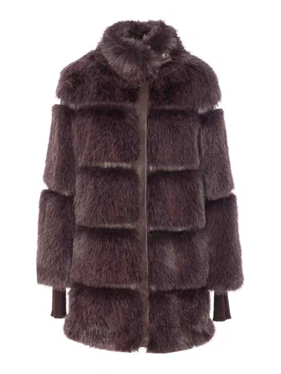 Patrizia Pepe Faux Fur Jacket In Brown