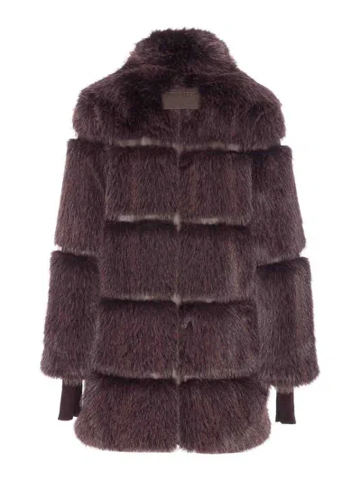 Patrizia Pepe Faux Fur Jacket In Brown