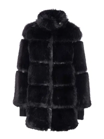 Patrizia Pepe Faux Fur Jacket In Black