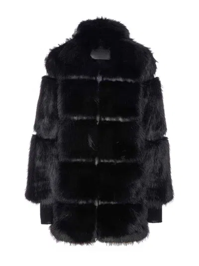 Patrizia Pepe Faux Fur Jacket In Black