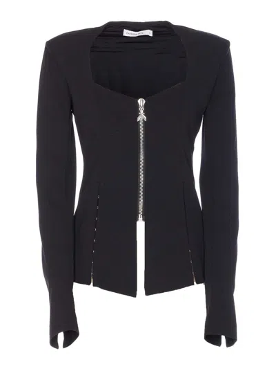 Patrizia Pepe Black Jacket With Frontal Zip Closure In Animal Print