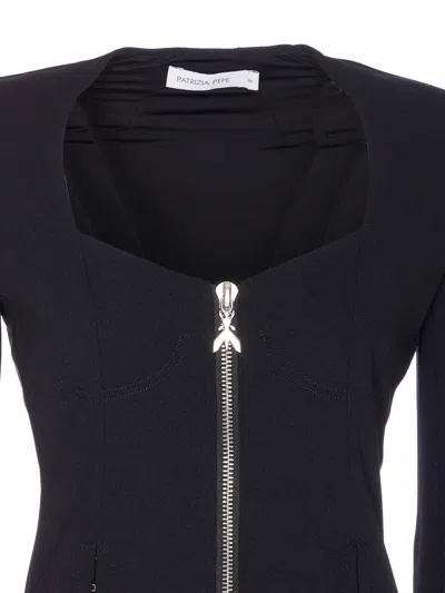 Patrizia Pepe Black Jacket With Frontal Zip Closure In Animal Print